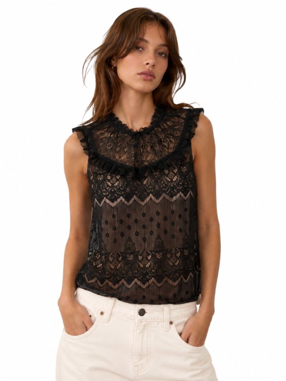 Byer California Black Lace Mesh Sleeveless Blouse Top Size S Gothic Chic